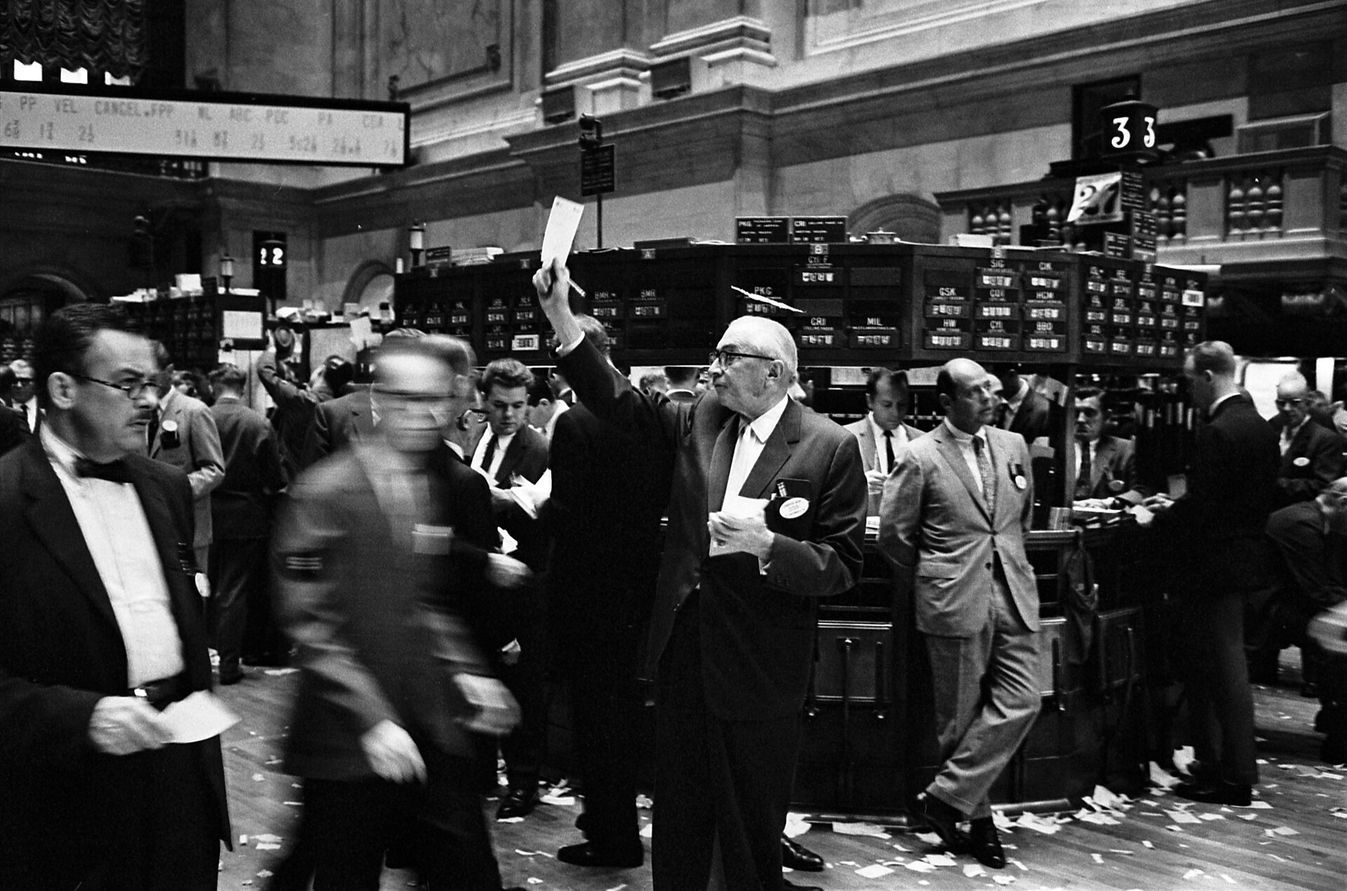 Traders on the floor of the New York Stock Exchange, 1963